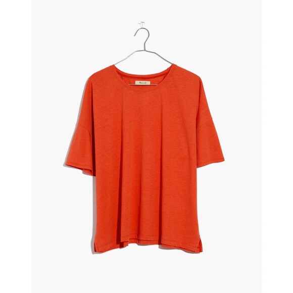 MADEWELL Raw-Edged Hangout Tee M Red Linen T-Shirt Crewneck Short Sleeve EUC B10 - Picture 6 of 6